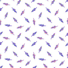 Feather watercolor seamless pattern on white background