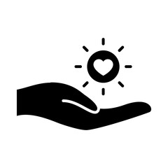 hand and sun with heart icon, silhouette style