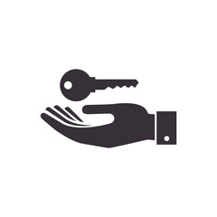 Hand with key icon, Vector isolated simple illustration