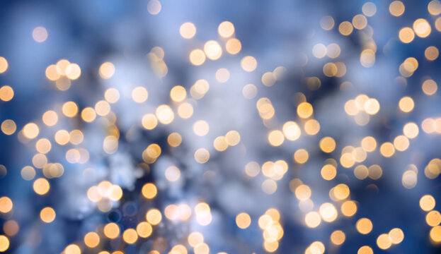 blue bokeh background - Abstract blue Christmas Winter background banner with golden bokeh lights 
