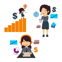 Very busy business woman Vector character illustration Set