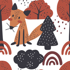 Pattern with a fox in the forest 