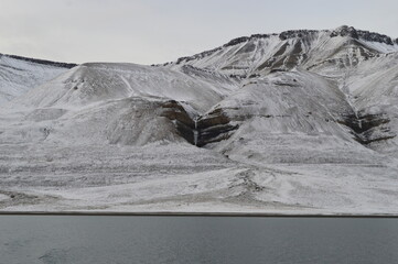 Winter sunset in the ice fjords of the Norwegian Archipelago of Svalbard (Spitsbergen), Norway