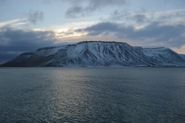 Sunset in the ice fjords of the Norwegian Archipelago of Svalbard (Spitsbergen), Norway