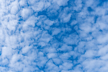 Fototapeta na wymiar Small fluffy altocumulus clouds against a blue sky on a sunny day in Vienna Austria