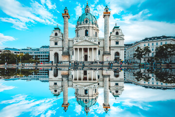 Karlskirche, Wien, Vienna, Spiegelung, Spiegel, reflection 