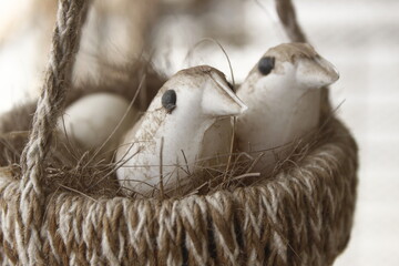 Closeup of bird couple in the nest 