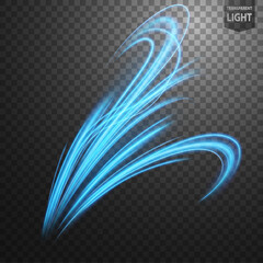 Obraz premium Abstract blue wavy line of light with a transparent background, isolated and easy to edit. Vector Illustration