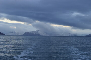 Sunset in the ice fjords of the Norwegian Archipelago of Svalbard (Spitsbergen), Norway