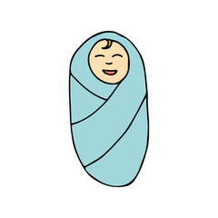 Swaddled baby icon in vector. Flat newborn baby illustration. Newborn baby icon in vector