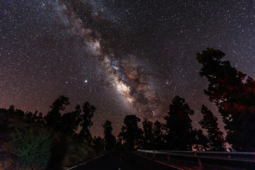 One of the best Milky Ways in the world in the Caldera de Taburiente near Roque de los Muchahos on the island of La Palma, Canary Islands. Spain, astrophotography