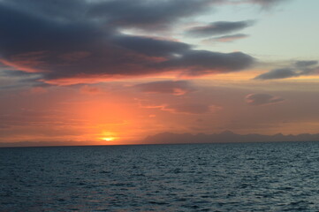 Sunset in the ice fjords of the Norwegian Archipelago of Svalbard, Norway