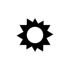 Sun icon. Sunny clear day symbol in simple flat design. Black forecast sign.