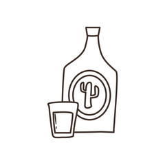 mexican tequila bottle with shot free form line style icon vector design