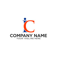 initial letter company name logo type IC blue and orange swoosh design. vector logo for business and corporate identity.
