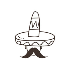 mexican man with mustache and hat free form line style icon vector design