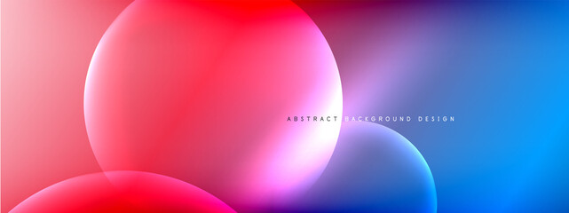 Vector abstract background liquid bubble circles on fluid gradient with shadows and light effects. Shiny design templates for text