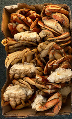 Cooked crab halves ready to eat or freeze