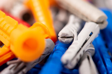 Group of plastic anchors or dowel pin