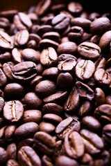 aroma coffee beans background. Top view