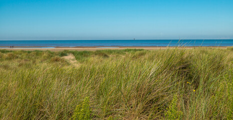 Fototapeta na wymiar View of sand dunes and beach at Ainsdale, Merseyside. August 2020