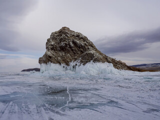 amazing rock formation and icy winter lake baikal