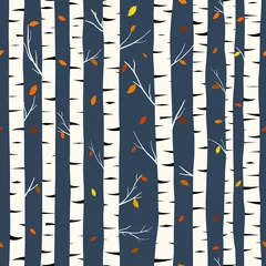 Wall murals Birch trees Birch seamless pattern, vector background with hand drawn birch trees