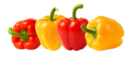 Bellpeprpers set isolated on whites. A perfect yellow peppers with red peppers isolated on white. Ready for clipping path.