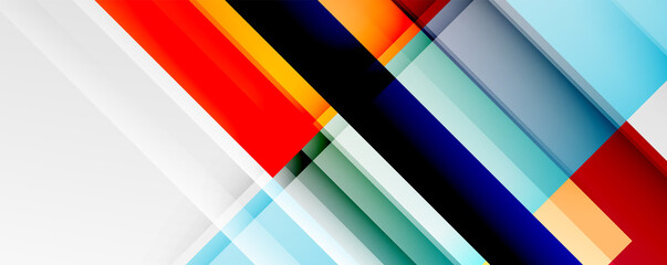Geometric abstract backgrounds with shadow lines, modern forms, rectangles, squares and fluid gradients. Bright colorful stripes cool backdrops
