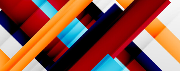 Geometric abstract backgrounds with shadow lines, modern forms, rectangles, squares and fluid gradients. Bright colorful stripes cool backdrops