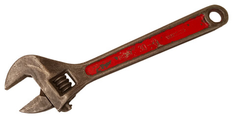 old scratched adjustable red key on white background