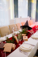 Halloween party. Served table for guests.