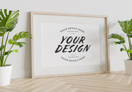 Wooden Frame Leaning on Floor Mockup