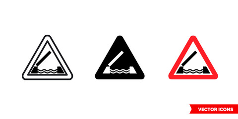 Drawbridge sign icon of 3 types color, black and white, outline. Isolated vector sign symbol.