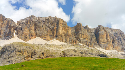 Mountain landscape along the road to Pordoi pass, Dolomites