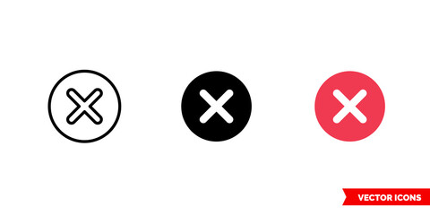 Error icon of 3 types color, black and white, outline. Isolated vector sign symbol.