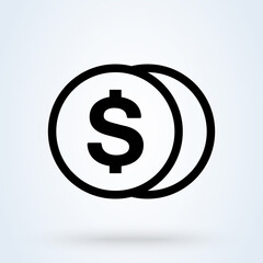 Money or dollar, payment  sign icon or logo. Coin with dollar concept. Cash and money vector illustration.