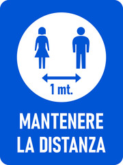 Mantenere La Distanza ("Keep Your Distance" in Italian) 1 mt. or 1 Meter Vertical Rectangular Social Distancing Instruction Icon with an Aspect Ratio of 3:4 and Rounded Corners. Vector Image.