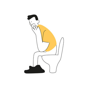 The man on the toilet is constipated. Problems of defecation in humans. Vector illustration of gastroenterology medical posters