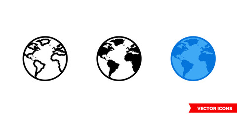 Global icon of 3 types color, black and white, outline. Isolated vector sign symbol.