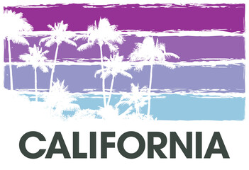 Naklejka premium Color summer sky tropical background with exotic palm leaves and plants california banner. Art heaven floral california background