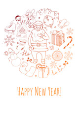 Happy New Year. 2021. New Year 2021. happy  round composition for greeting card and poster for the holiday. Vector illustration for congratulations, calendar, banner for the site.