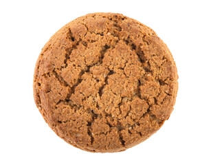 Oatmeal cookie isolated on a white background, top view.