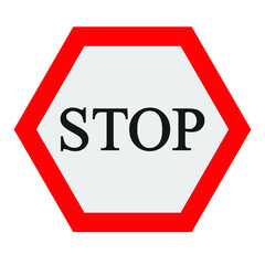 hexagonal road sign in black, white and red