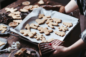 Woman hands holding homemade gingerbread cookies