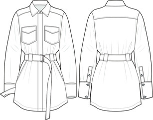 Shirt dress, fashion vector sketch