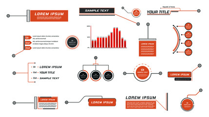Digital callouts, footnotes.Layout for links and digital information.Source for advertising. Set of HUD. Vector illustration. Futuristic hud frame red and blue png. 
