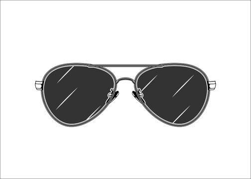 Vintage monochrome detailed sunglasses illustration. Isolated vector template