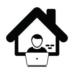 Online work from home icon symbol with male user person profile avatar for business and finance in a flat color glyph pictogram illustration