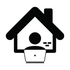 Avatar icon working from home with laptop computer male user person profile symbol for business and finance in a flat color glyph pictogram illustration